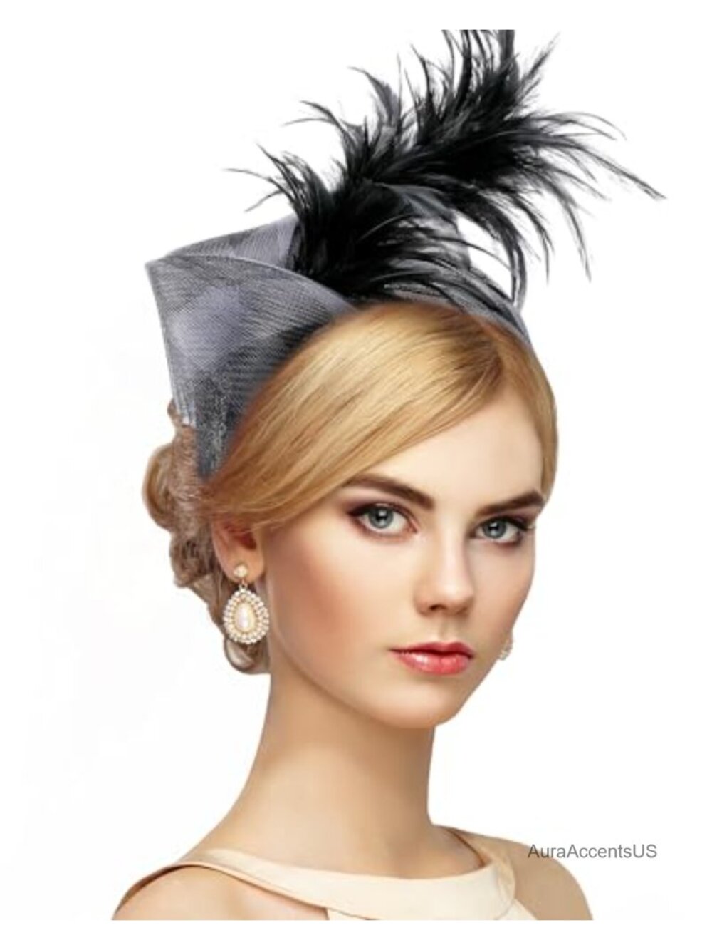 Rooster Feather Nylon Mesh Fascinator Headband Elegant Derby Tea Party